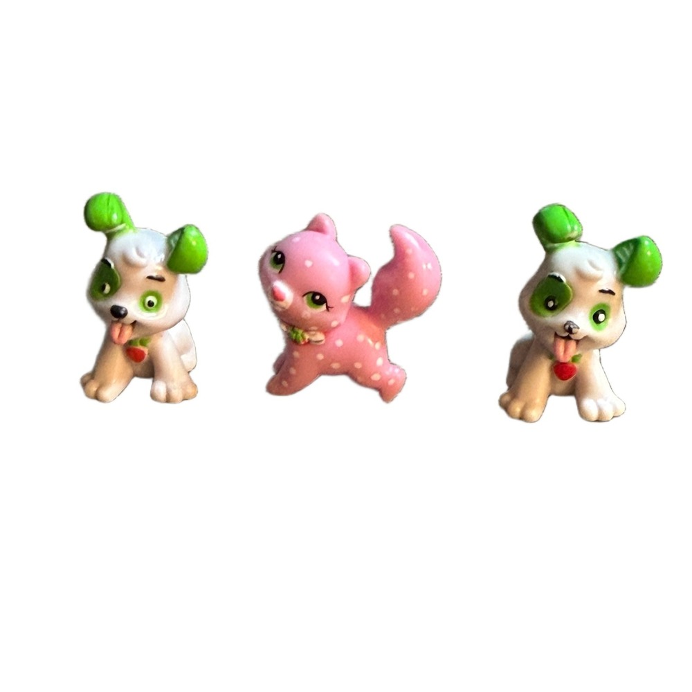 Strawberry Shortcake Pets Lot 3pc White Green Puppy Pink Polka Dot Kitten Toy
